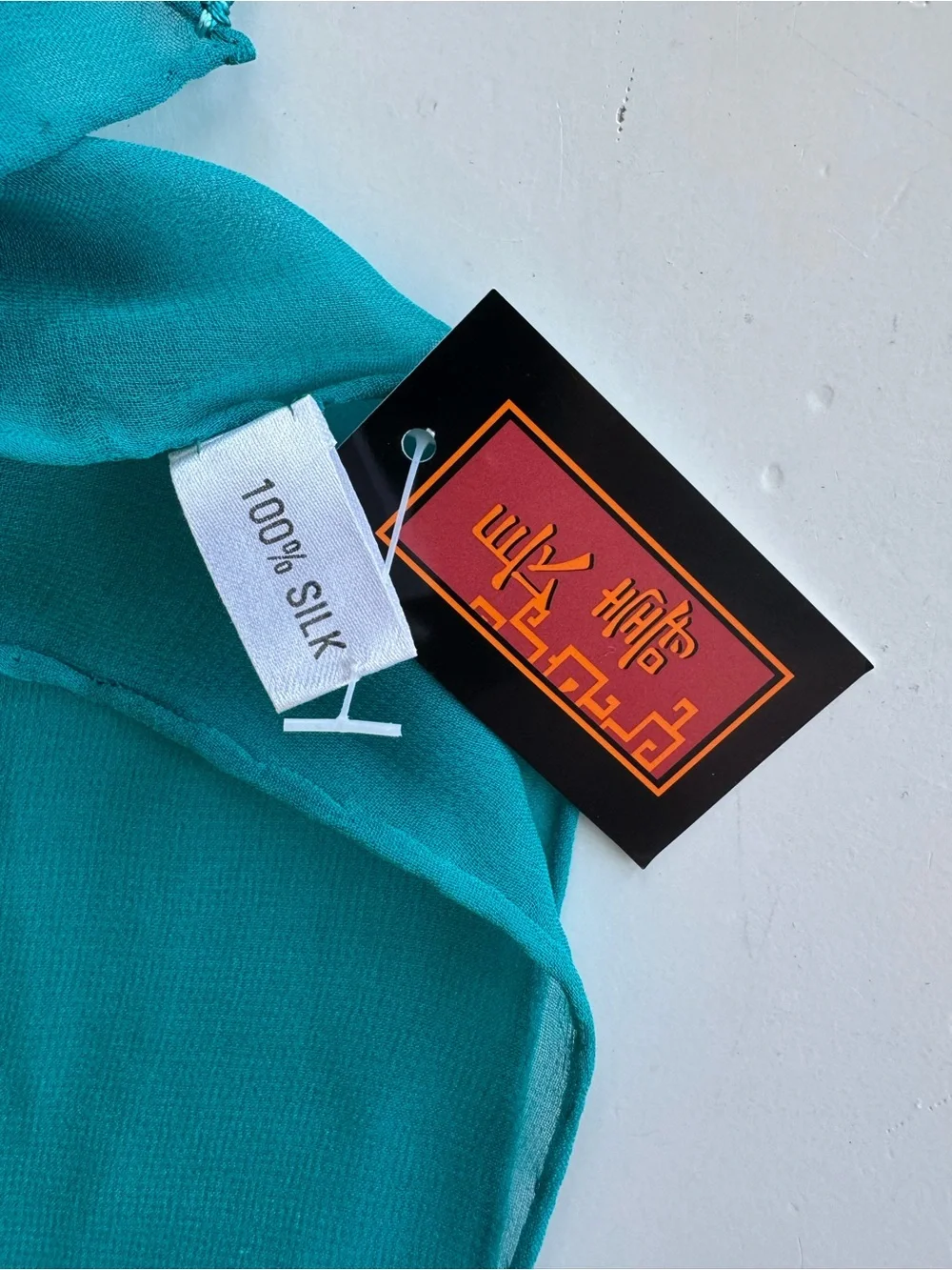 Vintage Y2K Teal Ombre Silk Sheer Scarf with Fringe